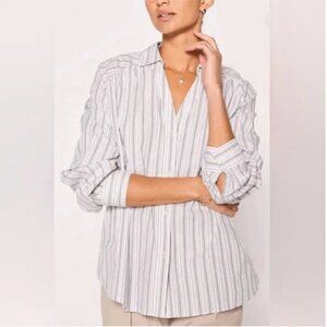 Brochu Walker Tanner Striped Tempest Ruched Sleeve Button Down Top Shirt